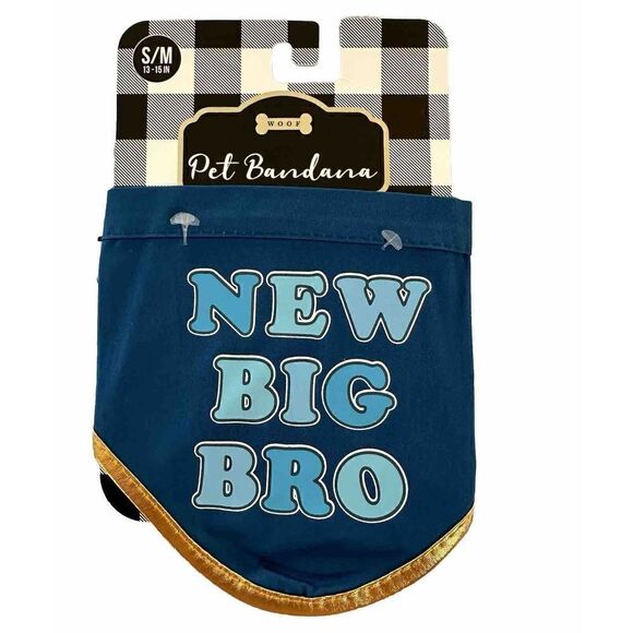 NEW BIG BRO Sm/Med Dog Bandana Big Brother Blue With Gold Trim By Woof NWT - Picture 1 of 5